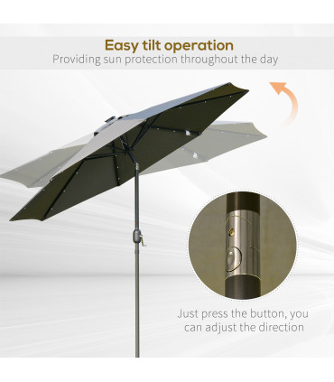 2.7m Patio LED Umbrella Push Button 8 Ribs Sun Shade Table Market Umbrella Grey