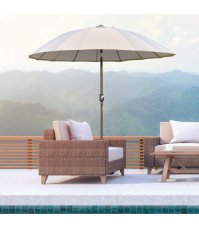 Metal 2.6m Round Curved Adjustable Parasol Off-White 255cm x 255cm x 240cm