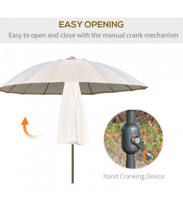 Metal 2.6m Round Curved Adjustable Parasol Off-White 255cm x 255cm x 240cm