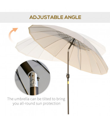 Metal 2.6m Round Curved Adjustable Parasol Off-White 255cm x 255cm x 240cm