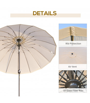 Metal 2.6m Round Curved Adjustable Parasol Off-White 255cm x 255cm x 240cm