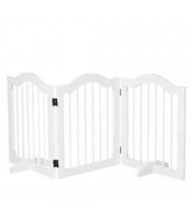3 Panels Dog Gate w/ Support Feet Fence Safety Barrier Freestanding Wood White