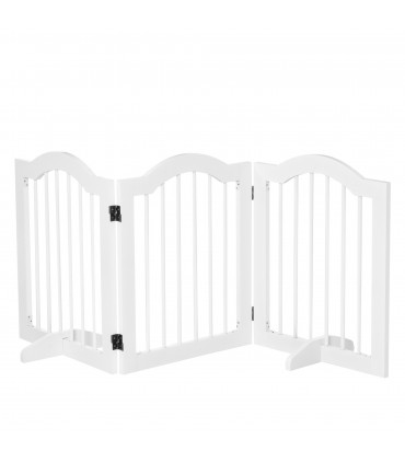 3 Panels Dog Gate w/ Support Feet Fence Safety Barrier Freestanding Wood White