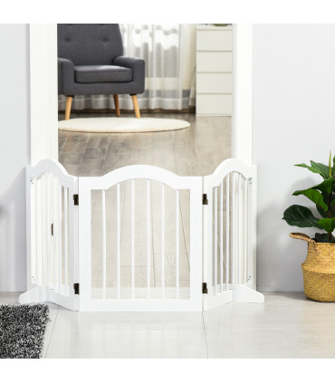 3 Panels Dog Gate w/ Support Feet Fence Safety Barrier Freestanding Wood White