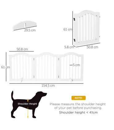 3 Panels Dog Gate w/ Support Feet Fence Safety Barrier Freestanding Wood White