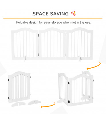 3 Panels Dog Gate w/ Support Feet Fence Safety Barrier Freestanding Wood White