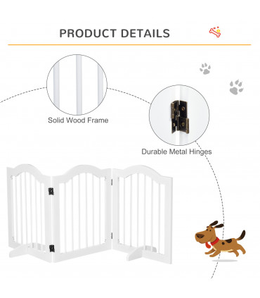 3 Panels Dog Gate w/ Support Feet Fence Safety Barrier Freestanding Wood White