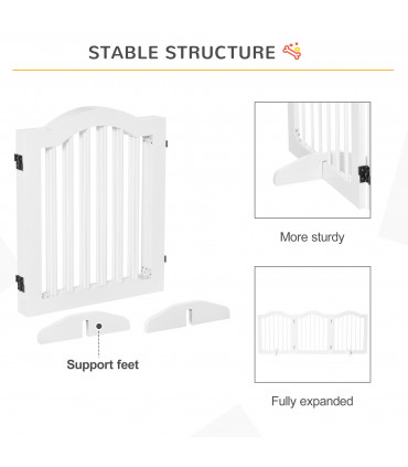 3 Panels Dog Gate w/ Support Feet Fence Safety Barrier Freestanding Wood White