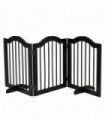 3 Panels Dog Gate w/ Support Feet Fence Safety Barrier Freestanding Wood Black