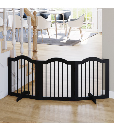 3 Panels Dog Gate w/ Support Feet Fence Safety Barrier Freestanding Wood Black