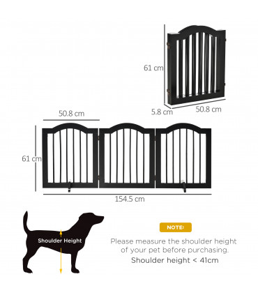 3 Panels Dog Gate w/ Support Feet Fence Safety Barrier Freestanding Wood Black