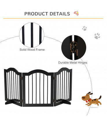 3 Panels Dog Gate w/ Support Feet Fence Safety Barrier Freestanding Wood Black