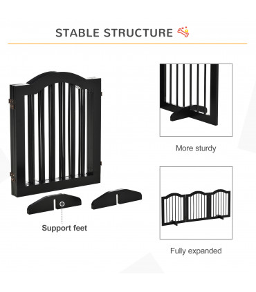 3 Panels Dog Gate w/ Support Feet Fence Safety Barrier Freestanding Wood Black