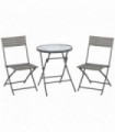 Patio Wicker Bistro Set - Grey PE rattan 3 PCs Foldable Table Chair Set 84H cm