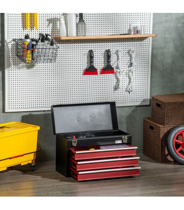 3 Drawer Tool Chest Lockable Tool Box w/ Ball Bearing Runners 51cmx22cmx32cm