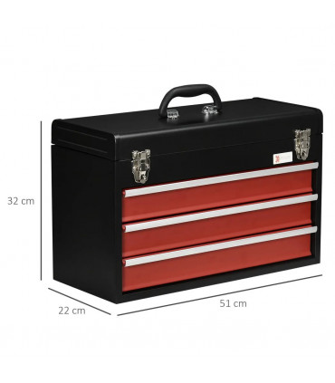 3 Drawer Tool Chest Lockable Tool Box w/ Ball Bearing Runners 51cmx22cmx32cm