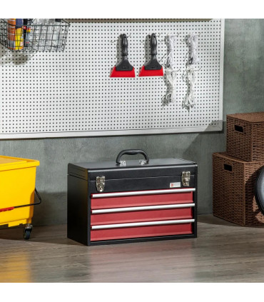 3 Drawer Tool Chest Lockable Tool Box w/ Ball Bearing Runners 51cmx22cmx32cm
