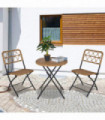 Garden & Patio 3 PCS Rattan Wicker Set Natural wood finish 60cm x 60cm x 71cm