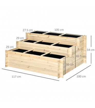 Garden Flower Box 3 Tier Raised 9 Grids Non-woven Fabric Natural Wood 117cm