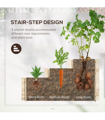 Garden Flower Box 3 Tier Raised 9 Grids Non-woven Fabric Natural Wood 117cm