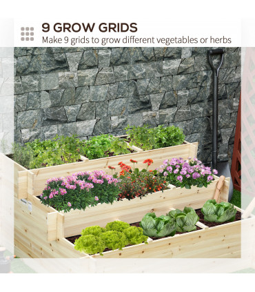 Garden Flower Box 3 Tier Raised 9 Grids Non-woven Fabric Natural Wood 117cm