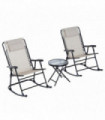 3 Piece Rocking Bistro Set, Beige, Steel, Glass, Fabric, 68cm x 90cm x 106cm