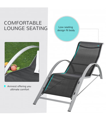 3 Pieces Lounge Chair Set Garden Sunbathing Chair w/ Table Black Metal