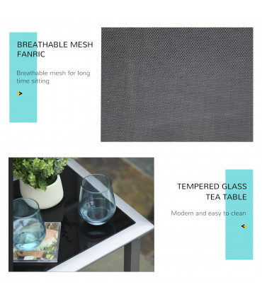 3 Pieces Lounge Chair Set Garden Sunbathing Chair w/ Table Black Metal