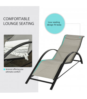 Metal Grey Sun Lounger Set 3 Pieces 59W x 169D x 66Hcm Table 41L x 41W x 45Hcm