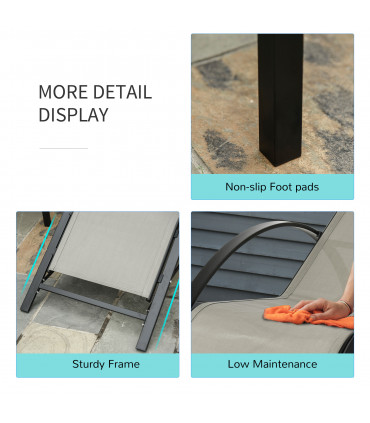 Metal Grey Sun Lounger Set 3 Pieces 59W x 169D x 66Hcm Table 41L x 41W x 45Hcm