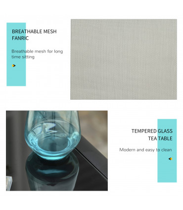 Metal Grey Sun Lounger Set 3 Pieces 59W x 169D x 66Hcm Table 41L x 41W x 45Hcm