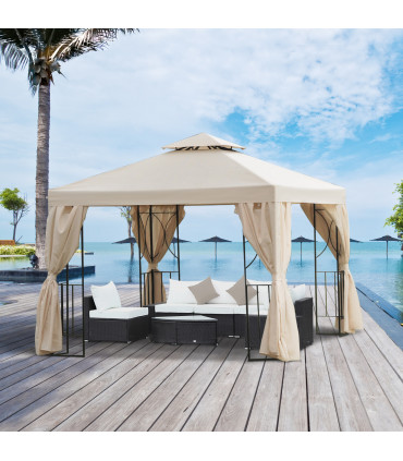 Garden Metal Gazebo Sun Shade Shelter Outdoor Party Tent Beige 295L x 295W (cm)