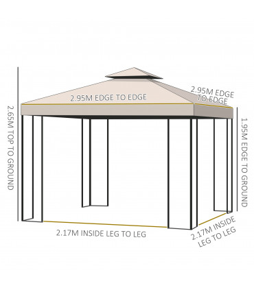 Garden Metal Gazebo Sun Shade Shelter Outdoor Party Tent Beige 295L x 295W (cm)