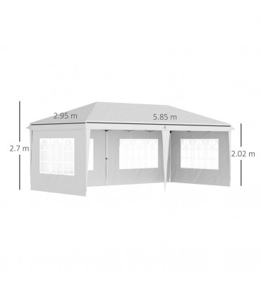 Gazebo: White Steel 585 cm x 295 cm x 270 cm 3 x 6m Heavy Duty Pop Up - White