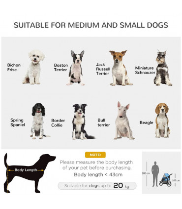 Pet Stroller - 3 Wheel, Medium Small Dogs, Foldable Cat Pram - Blue