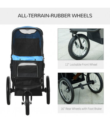 Pet Stroller - 3 Wheel, Medium Small Dogs, Foldable Cat Pram - Blue