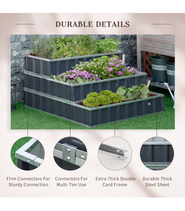3 Tier Raised Garden Bed, Elevated Planer Box Kit  A Pairs of Glove Grey