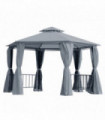 Gazebo Canopy 2 Tier Patio Shelter Steel 3x3m Grey Polyester 294x294x280H cm