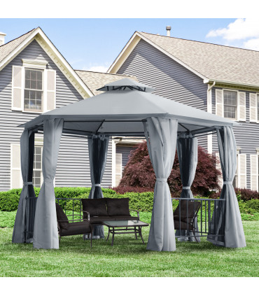 Gazebo Canopy 2 Tier Patio Shelter Steel 3x3m Grey Polyester 294x294x280H cm