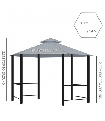 Gazebo Canopy 2 Tier Patio Shelter Steel 3x3m Grey Polyester 294x294x280H cm