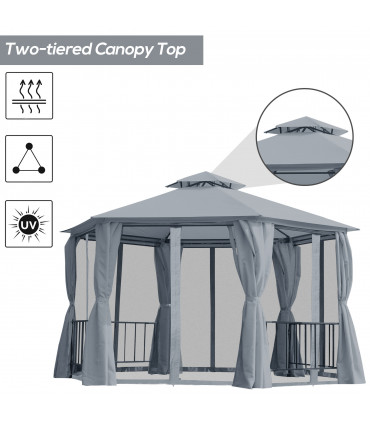 Gazebo Canopy 2 Tier Patio Shelter Steel 3x3m Grey Polyester 294x294x280H cm