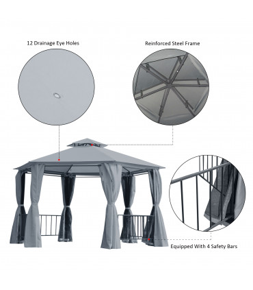 Gazebo Canopy 2 Tier Patio Shelter Steel 3x3m Grey Polyester 294x294x280H cm