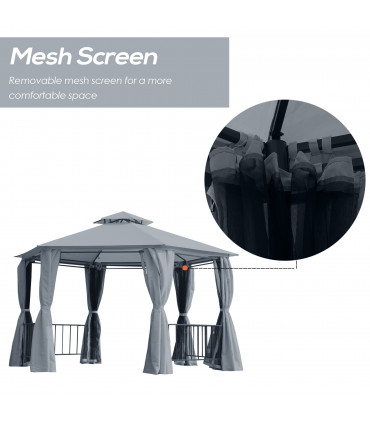 Gazebo Canopy 2 Tier Patio Shelter Steel 3x3m Grey Polyester 294x294x280H cm