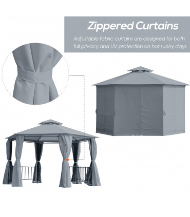 Gazebo Canopy 2 Tier Patio Shelter Steel 3x3m Grey Polyester 294x294x280H cm