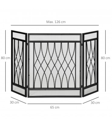 3-Panel Folding Fireplace Screen Metal Mesh Fire Spark Guard Black