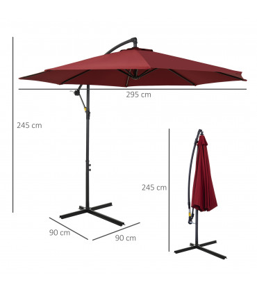 3m Garden Banana Parasol Cantilever Umbrella, Wine Red, Polyester, 295x245cm