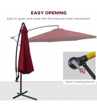 3m Garden Banana Parasol Cantilever Umbrella, Wine Red, Polyester, 295x245cm
