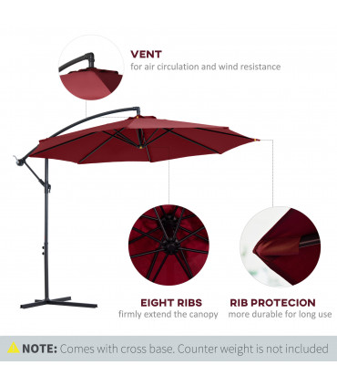 3m Garden Banana Parasol Cantilever Umbrella, Wine Red, Polyester, 295x245cm