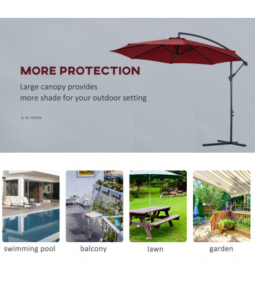 3m Garden Banana Parasol Cantilever Umbrella, Wine Red, Polyester, 295x245cm