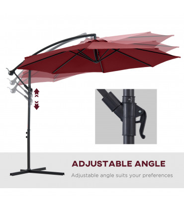 3m Garden Banana Parasol Cantilever Umbrella, Wine Red, Polyester, 295x245cm